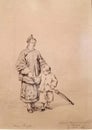 Chinese Woman and Her Son Portuguese Macao Vintage Treasure Auguste Borget Graphite Pencil on Paper Sketch Painting Antique Print Royalty Free Stock Photo