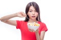 Chinese woman holding bowl of fruit Royalty Free Stock Photo