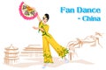 Chinese Woman performing Fan dance of China