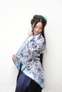 Chinese woman in traditional Blue and white porcelain style Hanfu dress Royalty Free Stock Photo