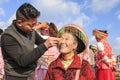 Chinese woman in traditional Miao attire during the Heqing Qifeng Pear Flower festival Royalty Free Stock Photo