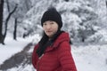 A chinese woman posing within a winter scene Royalty Free Stock Photo
