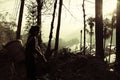 Chinese woman working in the forest of rice terraces Royalty Free Stock Photo