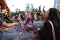 Chinese women are buying flowers at the Chinese new year market