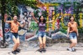 Chinese women playing outside in Chongqing China