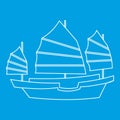 Chinese wooden sailing ship icon, outline style Royalty Free Stock Photo