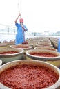 Chinese worker making Pixian Horsebean Chili Paste Royalty Free Stock Photo