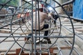 Chinese worker welding steel