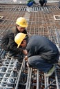 Chinese workers construct viaduct