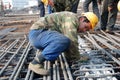 Chinese workers construct viaduct