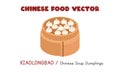 Chinese Xiaolongbao - Chinese Soup Dumplings in a bamboo steamer flat vector design illustration clipart cartoon. Chinese cuisine