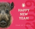 Happy New Year 2019 year of the pig paper card. Chinese years symbol, Zodiac sign for greetings card, flyers and