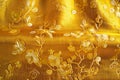 Chinese yellow brocade cloth, gold patterned background, high resolution, high detail, hyper quality, high texture, high shar Royalty Free Stock Photo