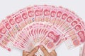 Chinese Yuan banknotes from China`s currency. Royalty Free Stock Photo