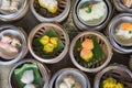 Chinese yumcha dimsum set in bamboo container.