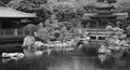 Chinese zen garden with pagoda and tea house Royalty Free Stock Photo