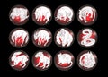 Chinese zodiac aggressive animals round icons set. Rat snake dragon pig rooster rabbit horse monkey dog tiger ox bull mouse. The s Royalty Free Stock Photo