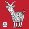 Chinese Zodiac. Animal astrological sign. goat. Royalty Free Stock Photo