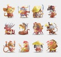 Chinese zodiac animals cartoon set of rabbit dog monkey pig tiger horse dragon goat snake rooster ox rat isolated