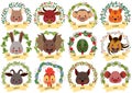 Chinese zodiac animals with flowers and ribbons