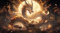 Chinese zodiac dragon. Celebration of Chinese new year 2024 illustration fantasy anime manga Chinese Golden dragon,Generative Ai