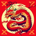 Chinese zodiac dragon on a red background. Chinese hieroglyphs. AI generated Royalty Free Stock Photo