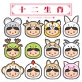 12 chinese zodiac, icon set Chinese Translation: 12 Chinese zodiac signs: rat, ox, tiger, rabbit, dragon, snake, horse, sheep, mo