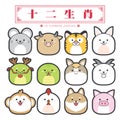 12 chinese zodiac, icon set & x28;Chinese Translation: 12 Chinese zodiac signs: rat, ox, tiger, rabbit, dragon, snake, horse,