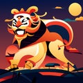 Chinese zodiac lion. Year of the tiger. Vector illustration. AI Generated