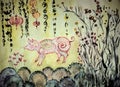Chinese zodiac, pig painted in a rustic way. Royalty Free Stock Photo