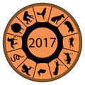 Chinese Zodiac for 2017 with rooster on top Royalty Free Stock Photo