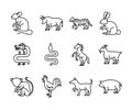 Chinese Zodiac Sign Black Thin Line Icon Set. Vector Royalty Free Stock Photo