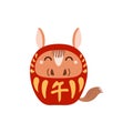 Chinese zodiac sign, cute cartoon horse daruma doll character illustration.