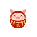 Chinese zodiac sign, cute cartoon pig daruma doll character illustration.