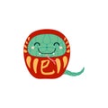 Chinese zodiac sign, cute cartoon snake daruma doll character illustration.