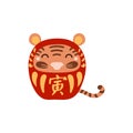 Chinese zodiac sign, cute cartoon tiger daruma doll character illustration.