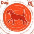 Chinese Zodiac Sign Dog over whirl red pattern Royalty Free Stock Photo