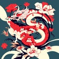 Chinese zodiac sign dragon, stylized as a Chinese painting. AI generated Royalty Free Stock Photo