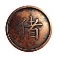 Chinese zodiac sign pig in copper circle Royalty Free Stock Photo