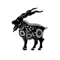 Chinese zodiac sign of the year of the goat. Black goat with white ornament. Zodiac animal