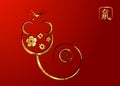 Chinese Zodiac Sign Year of Rat, Luxury Gold leaf ornament in red paper cut style. Happy Chinese New Year 2020, mouse cartoon icon Royalty Free Stock Photo