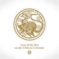 Chinese Zodiac Sign Year of Rat. White Metallic Gold Rat 2020.