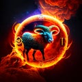 Chinese zodiac sign of the year of the sheep on fire background Generative AI
