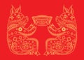 Happy Chinese New Year 2019 Zodiac Sign of two Pigs