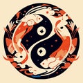 Chinese zodiac sign - yin yang. Hand drawn vector illustration. generative AI Royalty Free Stock Photo