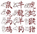 Chinese zodiac signs with hieroglyphs Royalty Free Stock Photo