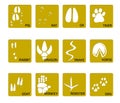 Chinese zodiac signs icons set on blue round background.   Footprints of rat, mouse, snake, dragon, pig, rooster, rabbit, horse, Royalty Free Stock Photo