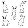 Chinese zodiac symbol of 2023. Bunny outline vector set