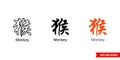 Chinese zodiac symbol monkey icon of 3 types color, black and white, outline. Isolated vector sign symbol Royalty Free Stock Photo