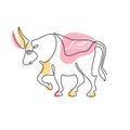 Chinese zodiac symbol of the year of the bull. The bull is drawn with one line. Continuous line.